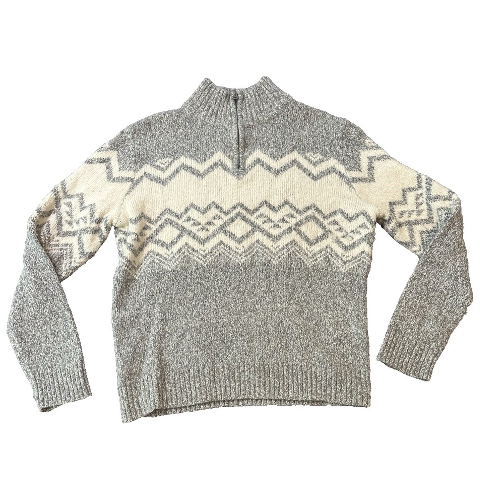 American Eagle Wool Blend Womens Fair Isle Sweater M Gray 1/4 Zip Preppy Nordic